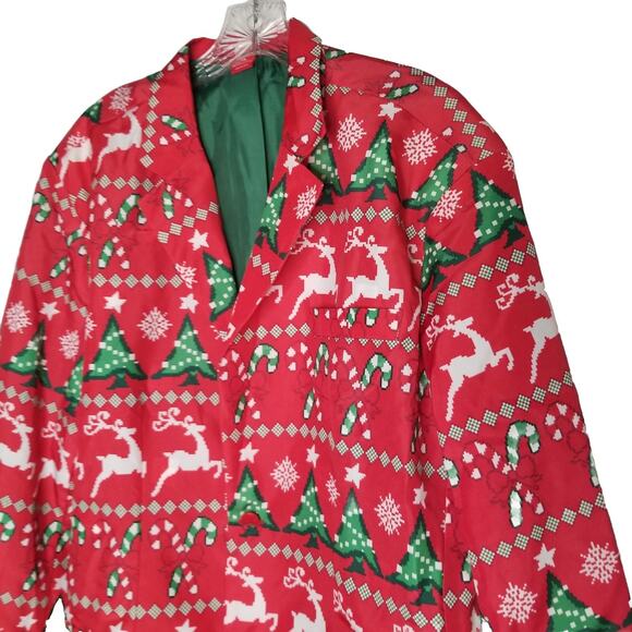 Dec. 25th Christmas Blazer Novelty Reindeer Tree Candy Canes Holiday Party XL - Picture 2 of 7